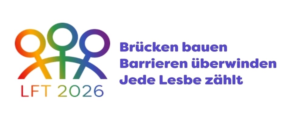Lft Logo 2026 mit Slogan Brücken bauen, Barrieren überwinden, Jede Lesbe zählt